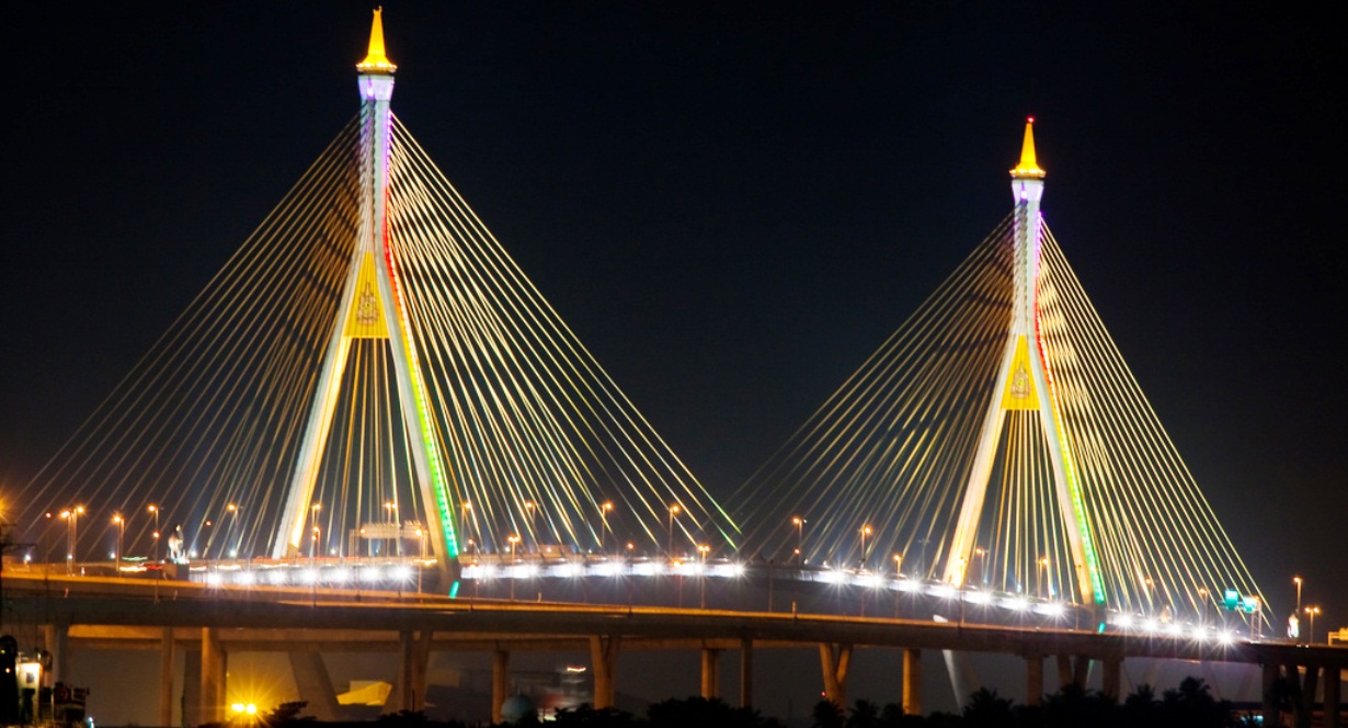 泰国曼谷招拍耶河普密蓬大桥（Bhumibol Bridge）