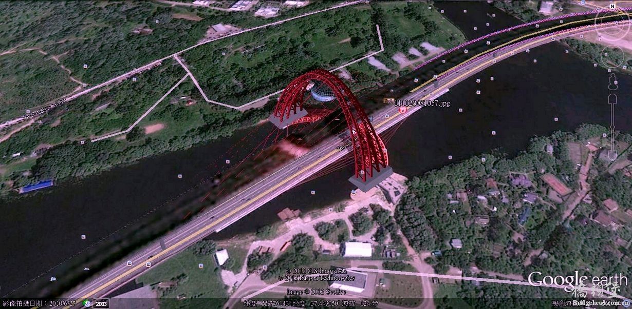 俄罗斯莫斯科市莫斯科河景观大桥（Zhivopisny Bridge）-GE截图